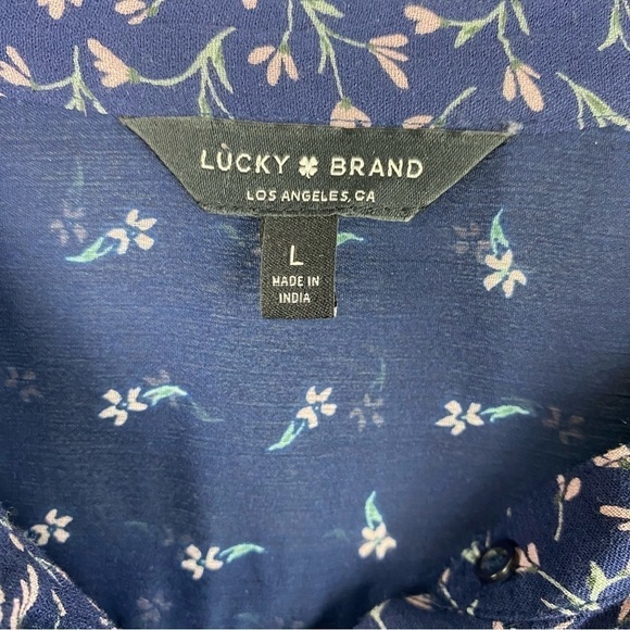 Lucky Brand Blue floral mixed print sheer back boho bohemian blouse top size L - Picture 9 of 9